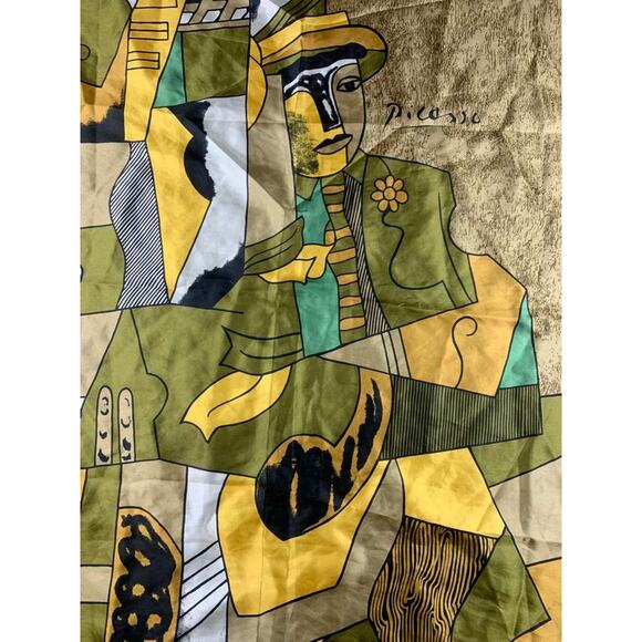 Vintage Picasso Print Art Graphic Scarf Multi Brown Polyester Silk Signature - Picture 2 of 6